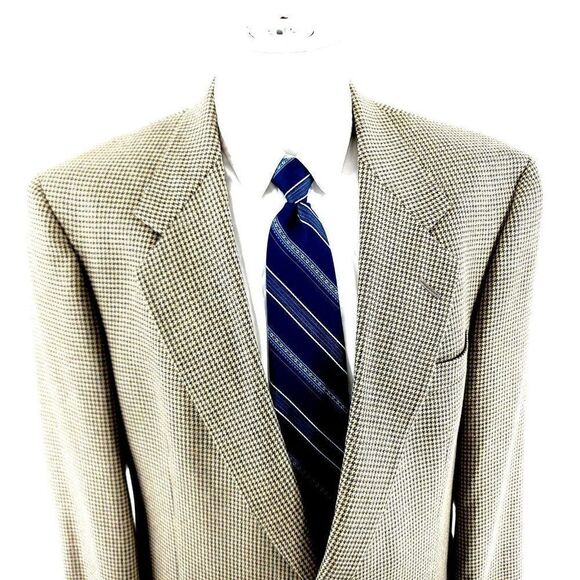 Hart Schaffner Marx Wool 2 Button Sport Coat 42R Gray Tan Green Houndstooth Soft - Picture 1 of 11